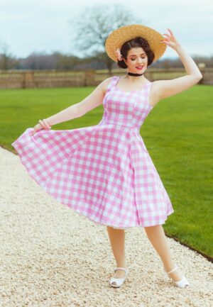 Pink Meadow Check swing jurk in wit en roze