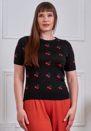 Sonia Fair Isle Cherry trui in zwart