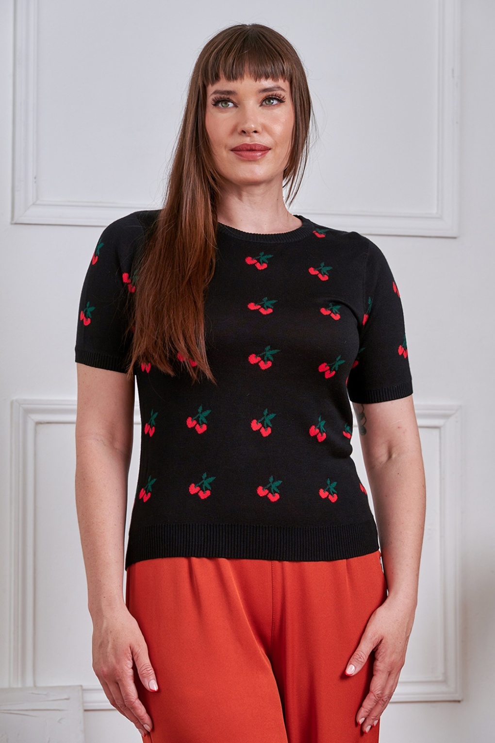 Sonia Fair Isle Cherry trui in zwart
