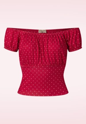 Topvintage exclusive ~ Belinda pin dot off-shoulder top in rood