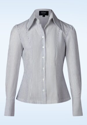 Agnes Striped blouse in wit en marineblauw