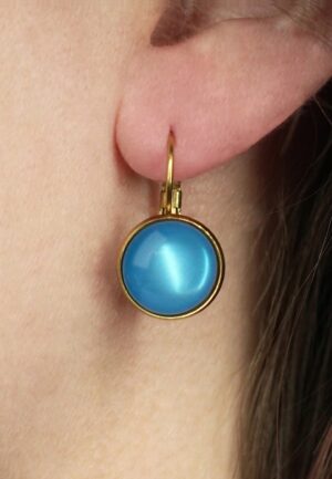 Vergulde dot oorbellen in blauw