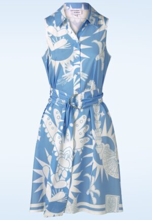 Azure Paradise katoenen a-lijn jurk in blauw en wit