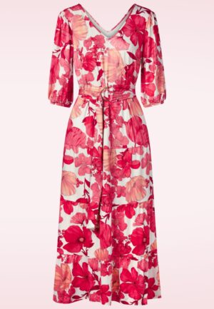 Amber Blossom maxi jurk in gebroken wit en rood
