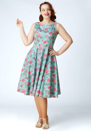 Topvintage Exclusive ~ Adriana Peony swing jurk in aquablauw