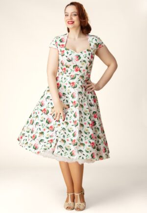Topvintage Exclusive ~ Ella Floral swing jurk in wit en multi