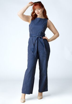 Topvintage Exclusive ~ Lara Striped jumpsuit in marineblauw en wit