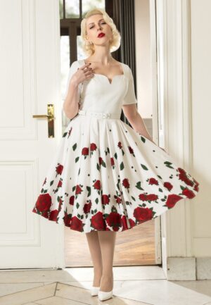 Topvintage exclusive ~ The Ella Rose swing jurk in wit