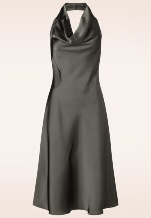 Cocoa Kiss Satin Halter midi jurk in bitter chocolate