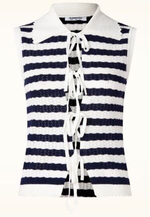 Riviera Bow Knit top in wit en navy