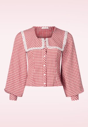 Picnic Puff Collar blouse in rood en wit