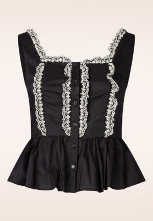 Midnight Broderie Cotton Peplum top in zwart