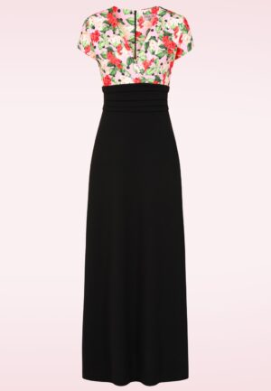 Topvintage exclusive ~ Rinda floral maxi jurk in zwart en roze