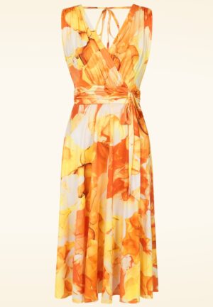 Topvintage exclusive ~ Jane aquarel swing jurk in oranje en geel