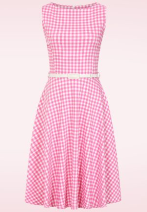Topvintage exclusive ~ Penny gingham swing jurk in roze en wit