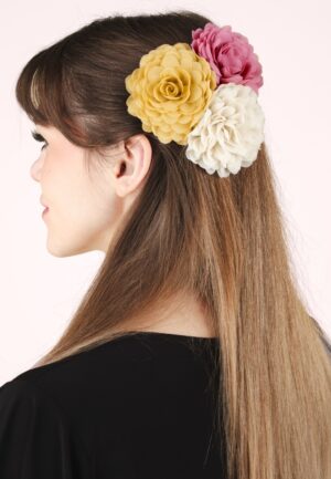 Haarbloemen set in rosewood, cream en Venice yellow