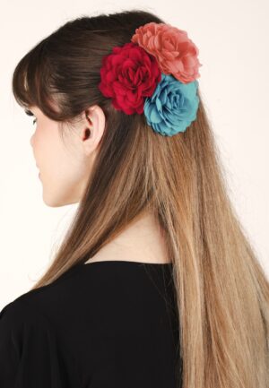 Haarbloemen set in flamingo, poppy red en duck egg