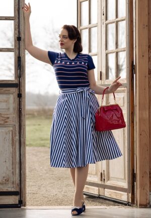 Suzie Striped swing rok in navy en wit