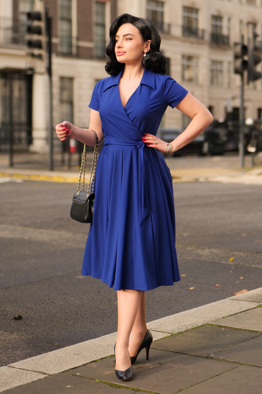 Topvintage Exclusive ~ The Glenda swing jurk in koningsblauw
