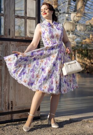 Lavender Fields swing jurk in crème en paars