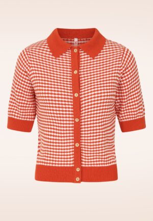 Petite Poloette gebreid vest in Mixed Dots rood en wit