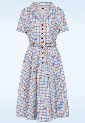 Bella Cherry Check katoenen swing jurk in blauw