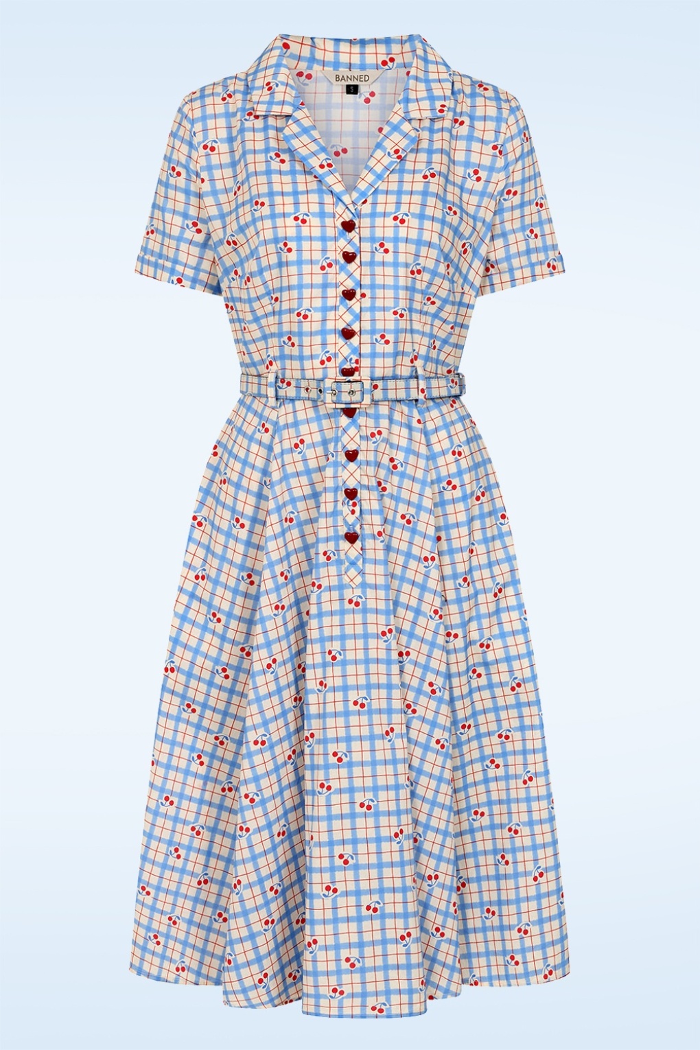 Bella Cherry Check katoenen swing jurk in blauw