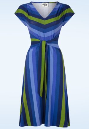 Frenchy Affair gestreepte jurk in blauw