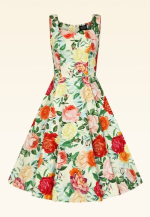 Golden Peony swing jurk in botergeel en multi