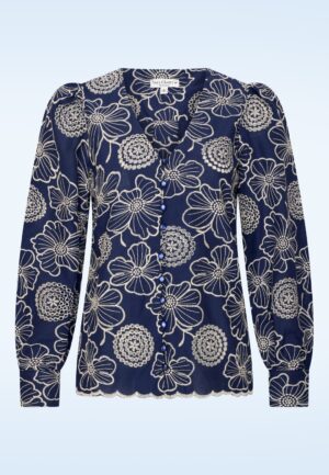 Celia Calina katoenen broderie blouse in marineblauw