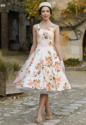 Spring Petal swing jurk in ivoor en multi
