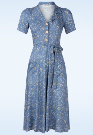 Revers Antibes midi jurk in blauw