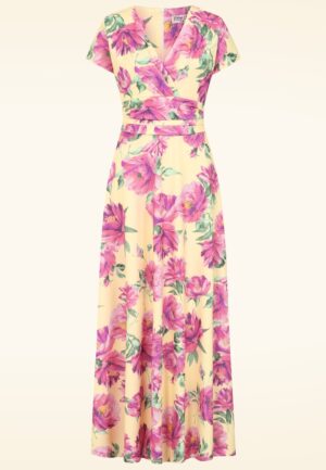 Topvintage exclusive ~ Rinda Floral maxi jurk in botergeel een roze