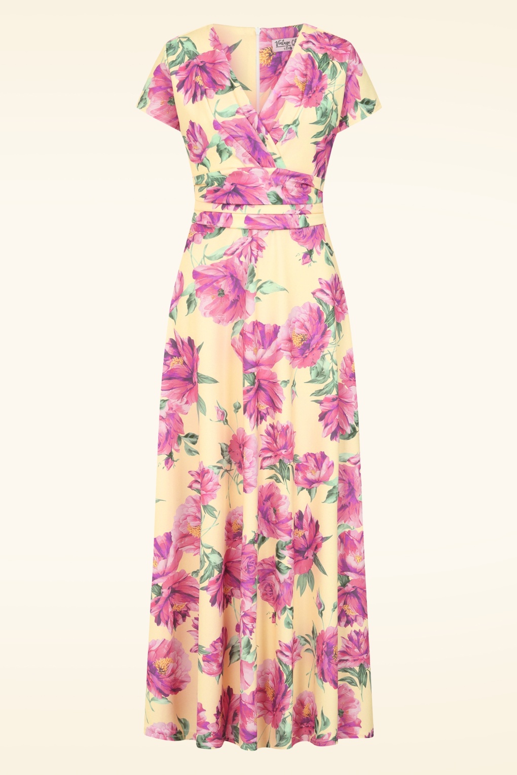 Topvintage exclusive ~ Rinda Floral maxi jurk in botergeel een roze