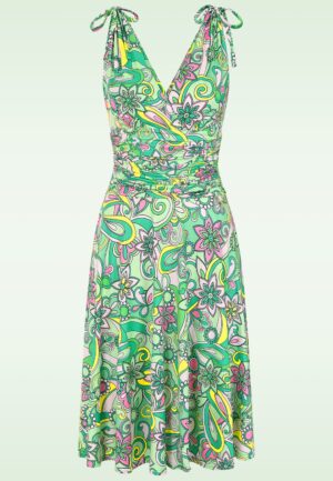 Topvintage exclusive ~ Grecian Floral jurk in groen en roze