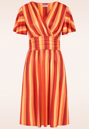 Topvintage Exclusive ~ Sadie Stripes swing jurk in rood en oranje