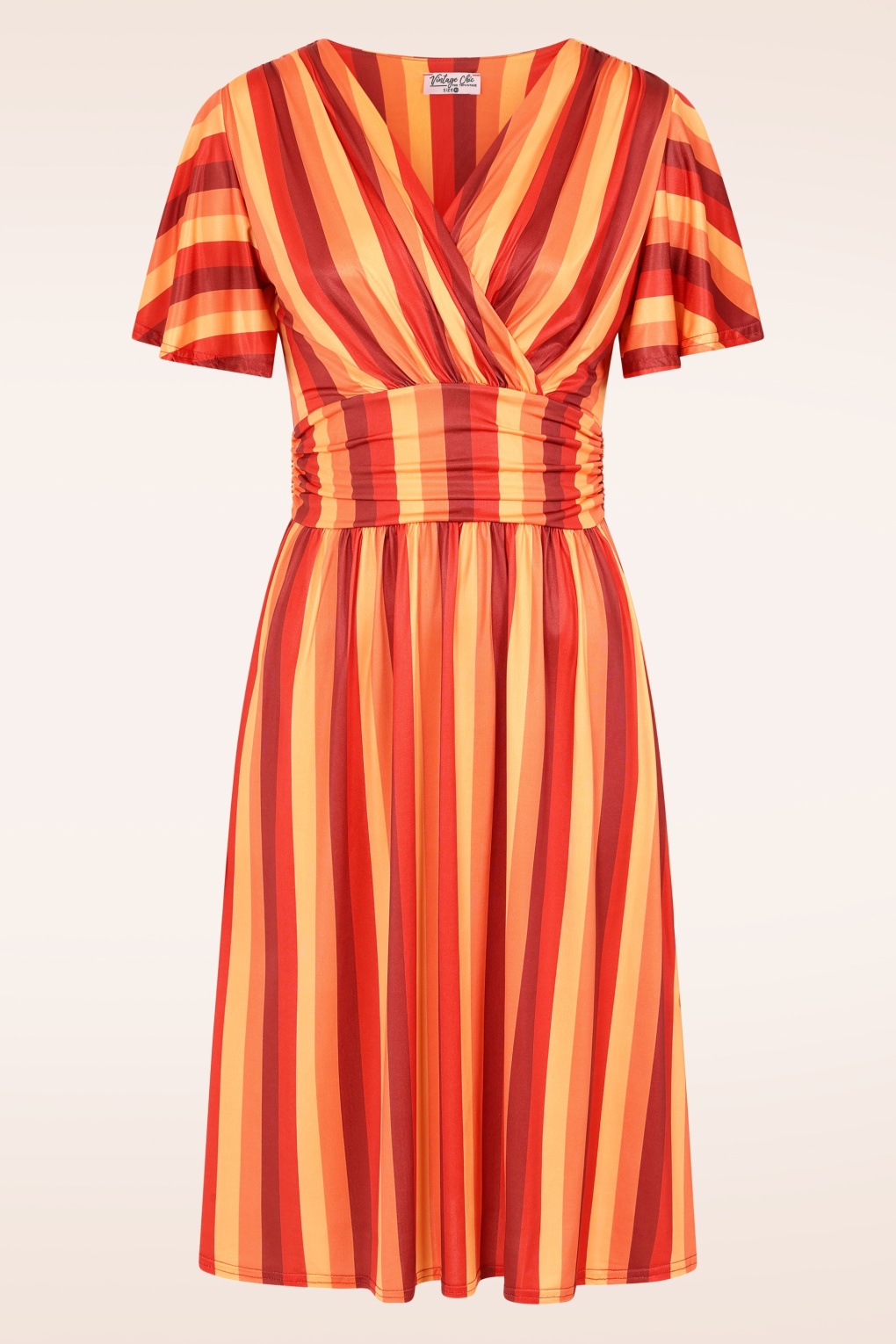 Topvintage Exclusive ~ Sadie Stripes swing jurk in rood en oranje