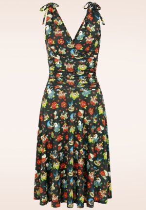 Topvintage exclusive ~ Grecian tattoo jurk in zwart en multi