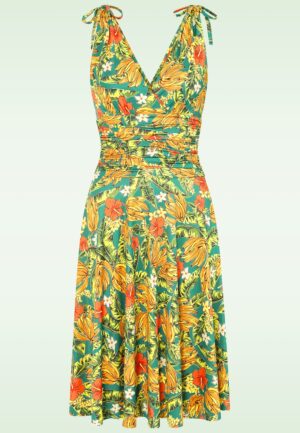 Topvintage exclusive ~ Grecian tropical jurk in groen en geel