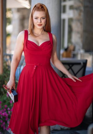 Topvintage exclusive ~ The Gina Lee swing jurk in rood