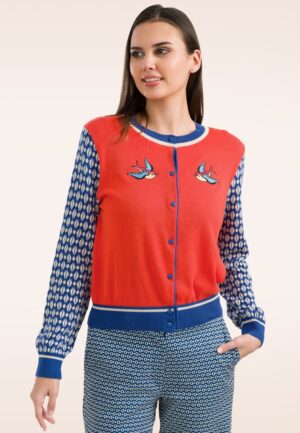 Emma Swallow cardigan in rood en blauw
