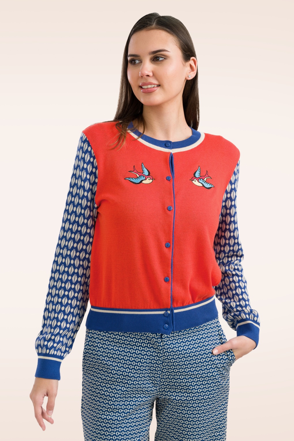 Emma Swallow cardigan in rood en blauw