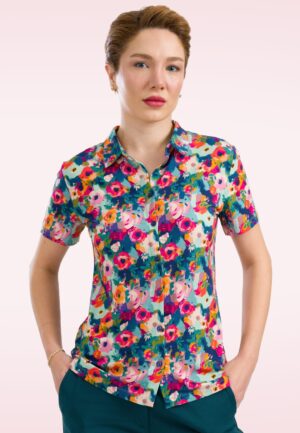 Sill blouse met korte mouwen in potpourri