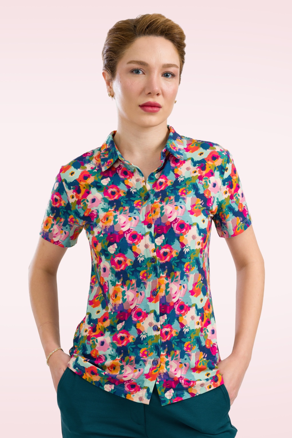 Sill blouse met korte mouwen in potpourri