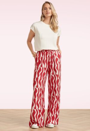 Summer Sangria pantalon met wijde pijpen in rood en wit