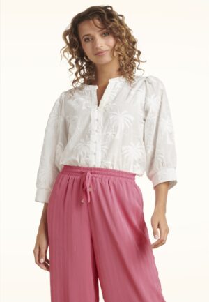 Isla Palm geborduurde katoenen blouse in wit