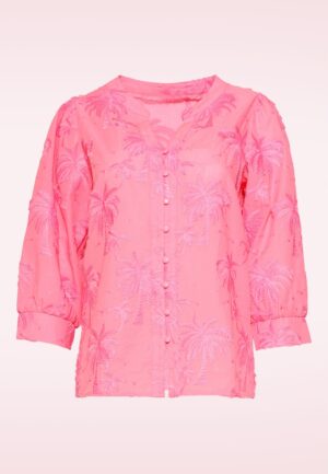 Isla Palm geborduurde katoenen blouse in roze