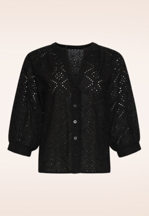 Amélie broderie katoenen blouse in zwart