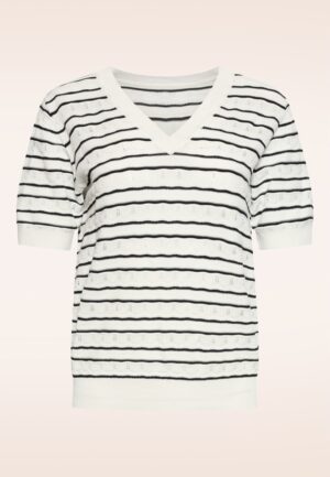 Babette Striped gebreide top in wit en zwart