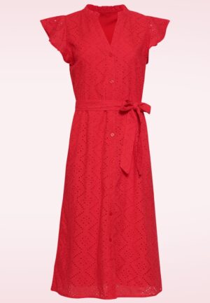 Ophelia broderie anglaise katoenen jurk in rood